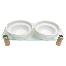 YSS Dog&Cat 職人木匠 水晶森林 雙平原木瓷碗, 1套, 白色