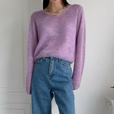 針織女款寬鬆版馬海毛混色Richard V領針織衫