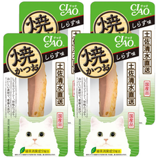 INABA CIAO 啾嚕 燒鰹魚條, 綠茶消臭成分配合, 土佐清水港直接輸送, 肉質柔軟 貓咪容易吞食, 吻仔魚風味, 4包, 30g