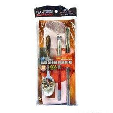 PLUS PERFECT 理想 晶鑽316餐具萬用組, 粉紅色, 不鏽鋼筷 + 湯匙 + 食品夾 + 收納袋, 1組