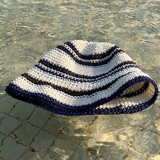 knit seasons DIY鉤針帽編織 手工編織藤編帽製作 編織線4球組合包套組, 奶油混色(編織線), 1個