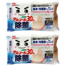 LEC 激落君 日製廚房用除菌擦拭巾 含酒精30% 適用於餐桌/冷藏庫/微波爐除菌 30枚入, 2包