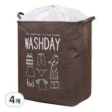 多用途大容量束口洗衣收納籃 75L, 棕色, 4個