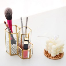 Ju and Ji 金色邊框六角形3格化妝品收納架, 金色, 1組