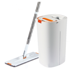 HOUSE&HOME 居家工坊 全新淨污分離強水柱沖刷平板拖組 不鏽鋼/PP, 1組, 拖把140cm + 水桶25 x 22.5 x 41.5cm + 拖布12 x 38cm