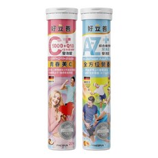 heilusan 好立善 機能保健系列 發泡錠 款式隨機 超級B群/C1000/Q10 + 生物素/AtoZ, 20顆, 2瓶