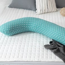 極簡圓點L型長抱枕套, 藍綠色