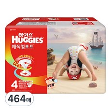 하기스 2026 매직컴포트 밴드형 기저귀 남여공용, 464매, 4단계