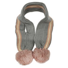 兒童針織毛球保暖圍巾，100%腈綸, 72 x 9cm, 麻灰色