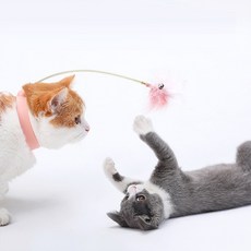 고양이 장난감 실리콘 목걸이 스트랩 + 방울 깃털 2p 세트, 단일색상(실리콘목걸이), 랜덤발송(깃털), 1세트