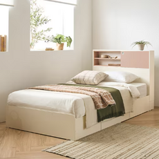 리바트 커먼베드 자녀가구 슬라이딩 도어형 침대 서랍형 박스형 방문설치, 핑크 + 핑크도어