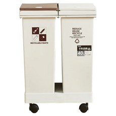 FAmILyLIFE 生活 彈蓋雙槽分類垃圾桶 附輪 40L 2.7kg, 米色