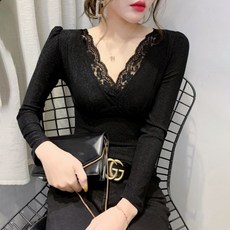 비비에모 여성용 레이스 글램 섹시 클럽 파티 룩 긴팔 티셔츠 00375