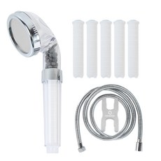 HOMEDAUM 寬版暴風水壓3段式安心濾心蓮蓬頭 + 5入濾心 + 1.5m蓮蓬頭軟管 完美組合 (寬版), 1套, 白色