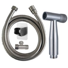 LEADER 麗達 多用途不繡鋼強力清潔沖洗全配組 304沖洗器 + 1.2米沖洗器軟管 + 304三通 + 可調角度黏貼掛座, 銀色