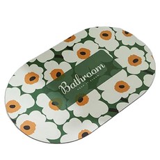 B01防霉可水沖軟式珪藻土吸水速乾防滑地墊, 綠花, 1個