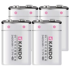 Kando 方型USB充電式鋰電池 UM-9V 3420mAh, 4個