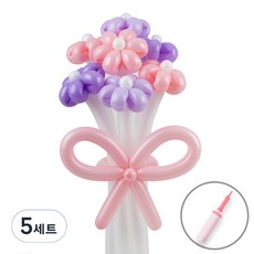 Sempertex 魔術氣球 雛菊 鬱金香 花束製作 + 手動打氣筒 套組, 5套, 粉紅丁香 3色混合