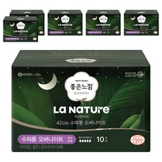 La NaTUre GOODFEEL超薄棉質衛生棉 蝶翼型, 超長夜用型(42cm), 10片, 6盒