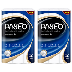 PASEO 頂級豪華天然紙漿4層高級捲筒衛生紙, 25m, 2個, 30捲