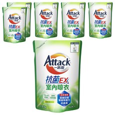 Attack 一匙靈 台灣公司貨 抗菌ex洗衣精 室內晾衣 補充包, 1.5kg, 6包
