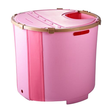 LEADER X 快速安裝折疊式高桶附蓋泡澡沐浴桶, 75 x 64.5cm, 櫻花粉, 1個