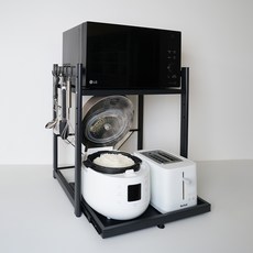 MDYooMarket 高級滑動式高度可調電鍋微波爐層架 2層 + 掛鉤 6入組, 黑色, 1套