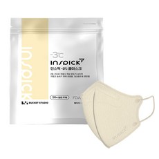 INSPICK 成人用 零下3度涼感不織布大型口罩, 米色, 25片, 1組