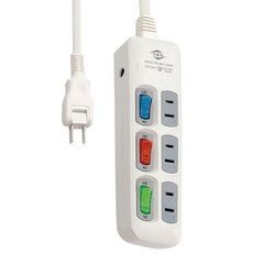 WeiTien 威電 過載斷電3開3座電源線組 2孔 125VAC 15A 1650W, 1.8m, 白色, 1條