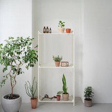 아임랙 조립식 철제 녹방지 화분선반 슬림랙 600 x 300 x 1500 mm + 휨보강대 세트, 크림화이트, 3단