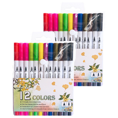 오션마리나 더블 헤드 수채화 마카펜 화이트, 12색, 2세트