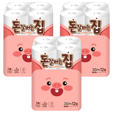 Donjalbeoneunjip 3層捲筒衛生紙, 12入, 30m, 3個