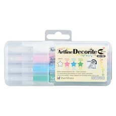 Shachihata 寫吉達 Artline Decorite 毛刷型螢光水板筆套裝 可用於卡片、玻璃、瓷器、金屬和塑料, 4支, 粉彩