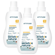 ATTITUDE 艾特優 寶寶敏感肌膚洗衣精, 無香味, 超溫和, 1L, 3瓶