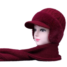 琪波波 寒冬保暖滑雪防寒帽 + 圍巾套組, 紅棕色, 1套