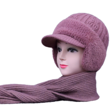 琪波波 寒冬保暖滑雪防寒帽 + 圍巾套組, 粉紅色, 1套