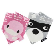 KU.KU Duckbill 酷咕鴨 三角扣帶領巾 2個 - 長牙期口水巾/吃飯圍兜/固齒器奶嘴防丟領巾, 38 x 20cm + 35 x 20cm, 氣質雙星