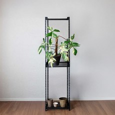 아임랙 철제 앵글 녹방지 화분선반 슬림랙 400 x 300 x 1800 mm + 휨방지 보강대 세트, 무드블랙, 3단