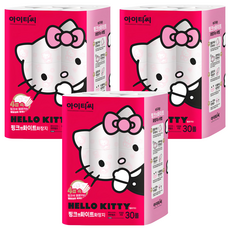 ITC 헬로키티 핑크앤화이트 천연펄프 4겹 화장지, 20m, 30개입, 3개