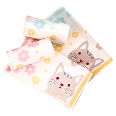 星紅織品 日系櫻花貓純棉毛巾 (4入/組) 100%純棉 73 x 33公分, 藍色 + 粉色, 1組