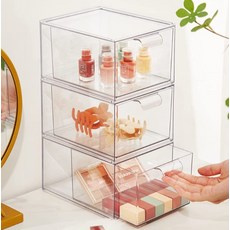 Royhome多功能堆疊式透明滑動抽屜整理收納盒, 4個, 透明