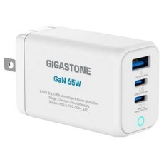 GIGASTONE 立達 65W GaN氮化鎵三孔USB-C快充充電器 支援iPhone16/筆電快充/MacBook充電頭PD-7656, 1個, 白色
