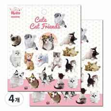 쁘띠팬시 DA5441 Cute Cat Friends 스티커, 혼합색상, 4개