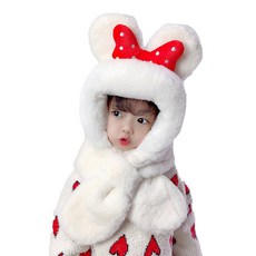 兒童毛絨全罩式圍巾一體護耳保暖帽 波點款