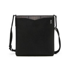 DAKS 男士愛丁堡格紋拼色牛皮斜揹包 DBBA5E054BK, 黑色