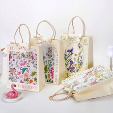 indi.k 植物花卉緞帶購物袋4件組, 混合色, 1套