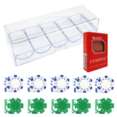 Dassadotcom 彩色撲克籌碼 白色50p+綠色50p+皇家卡牌+壓克力盒 A4套組, 1套, 混合顏色