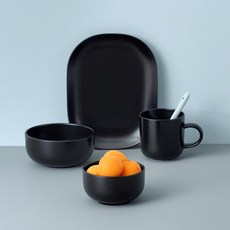 BOWLBOWL Retro-Line 一人餐具組, 飯碗+湯碗+馬克杯 320ml+盤子 M號, 午夜黑, 1組