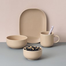 보울보울 레트로라인 1인 홈세트 4p, 카라멜베이지, 공기 1p+대접 1p+머그300ml 1p+오발플레이트 1p