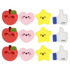 Superssam 角色造型橡皮擦4件組, 蘋果, 讚, 愛心, 星星, 3套